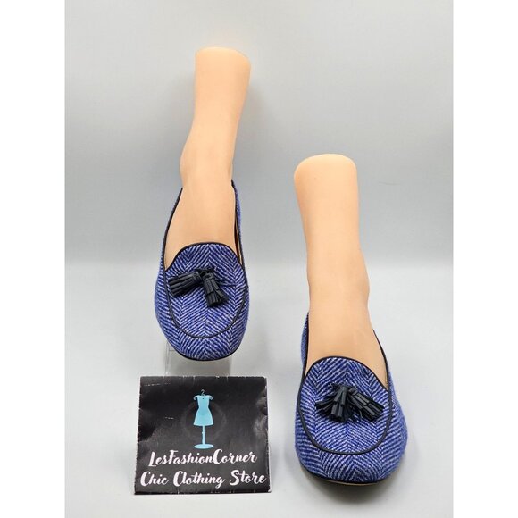 Boden Women’s Blue Ines Herringbone Tassel Loafers Flats Shoes Sz 8 (38.5) 2916 - Picture 2 of 16